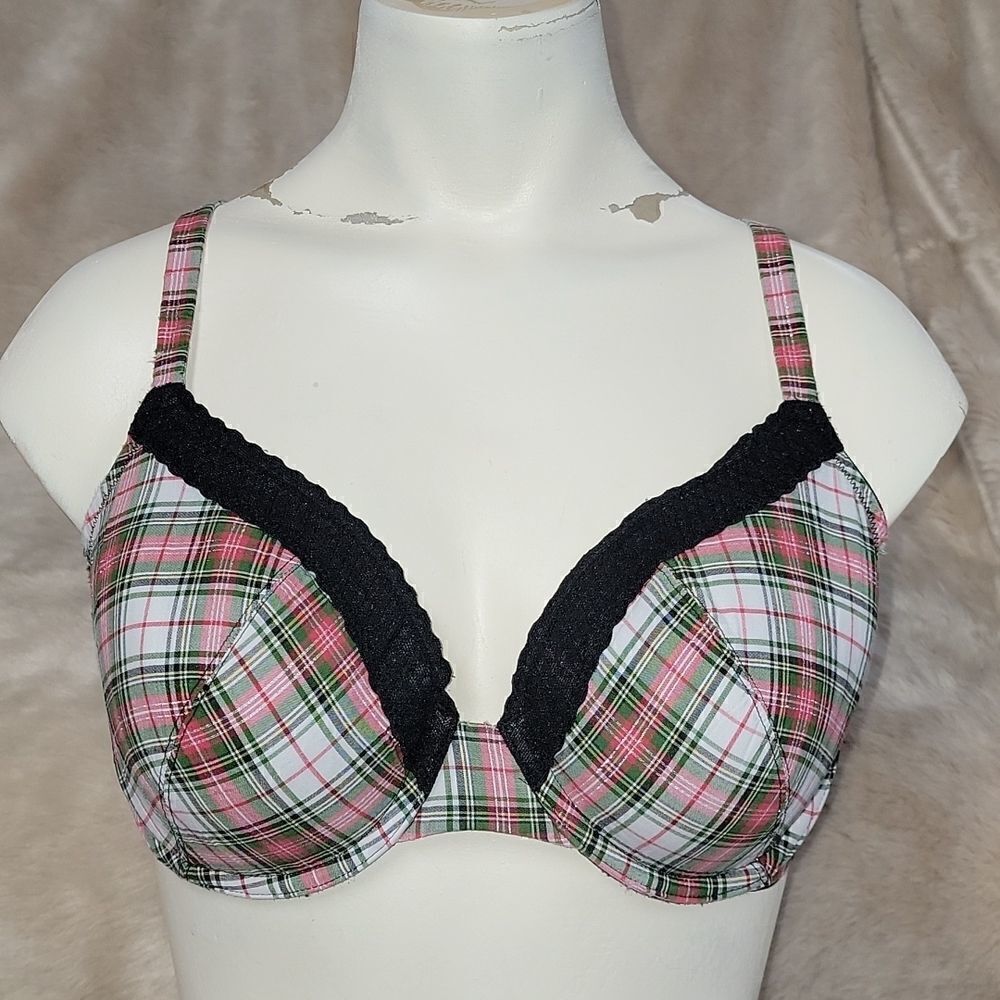 VICTORIA'S SECRET LINED PERFECT COVERAGE SCOTTISH PLAID UNDERWIRE BRA, SIZE 36C